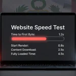 Laptop mostrando prueba de velocidad para sitios web