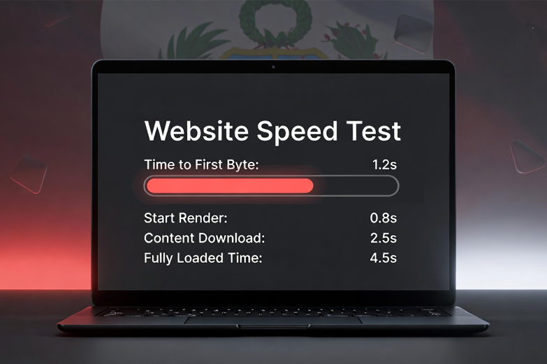 Laptop mostrando prueba de velocidad para sitios web