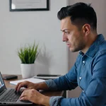 Persona emprendedora revisando su página web en una laptop leyendo mitos sobre crear páginas web en Perú